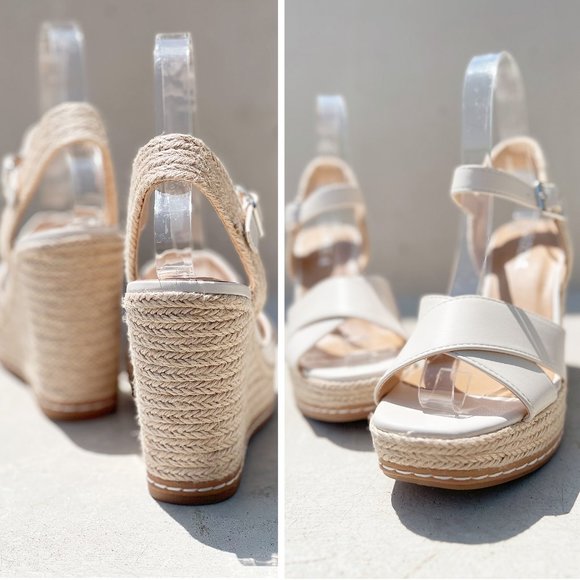 NEW Crisscross Strap Espadrille Natural Straw Jute Platform Wedges Sandals BONE - Picture 9 of 16